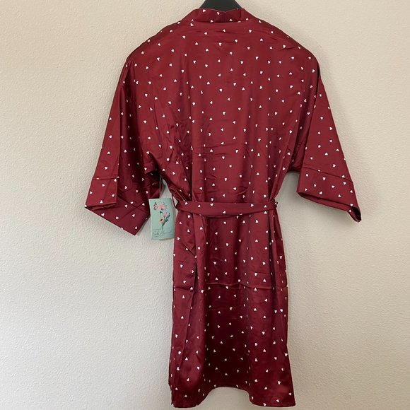 SOHO Apparel Robe Heart Print Red Satin Small Womens Valentines Silky Tie Belt - Picture 4 of 5